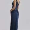 Angeline Navy Satin Corset Maxi Dress