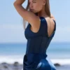 Angeline Navy Satin Corset Maxi Dress
