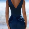Angeline Navy Satin Corset Maxi Dress