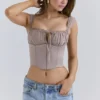 Anja Mocha Georgette Cap Sleeve Corset Top