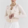 Anjou Cream Lambswool Rose Embroidered Cardigan