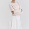 Anjou Cream Lambswool Rose Embroidered Cardigan