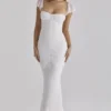 Antonella White Gathered Mesh Maxi Dress