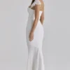 Antonella White Gathered Mesh Maxi Dress