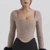 Antonia Brown Puppytooth Corset Top