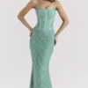 Antonina Jade Lace Corset Maxi Dress