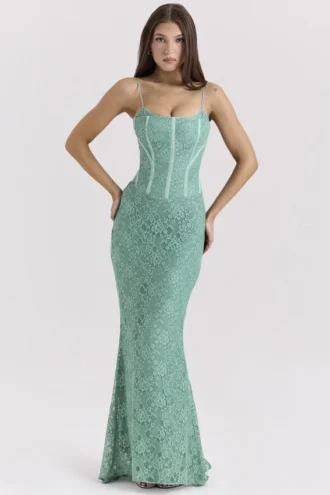 Antonina Jade Lace Corset Maxi Dress