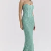 Antonina Jade Lace Corset Maxi Dress