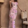 Antonina Pink Floral Corset Maxi Dress