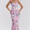 Antonina Pink Floral Corset Maxi Dress