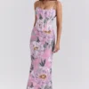 Antonina Pink Floral Corset Maxi Dress