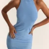 Anura Soft Blue Knit Halter Dress