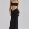 April Black Draped Cotton Midi Skirt