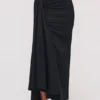 April Black Draped Cotton Midi Skirt