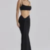 April Black Draped Cotton Midi Skirt