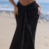 April Black Draped Cotton Midi Skirt