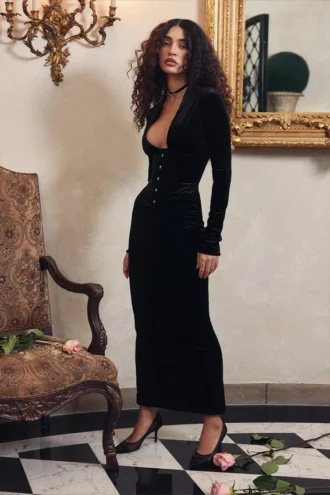 Arabella Black Velvet Corset Dress