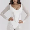 Araminta White Long Sleeve Mesh Corset