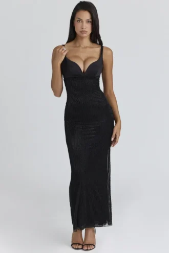 Ari Black Hand Beaded Embellished Maxi Dress – Limited Edition