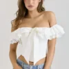 Aria White Stretch Cotton Off-The-Shoulder Frill Corset