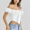 Aria White Stretch Cotton Off-The-Shoulder Frill Corset