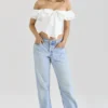 Aria White Stretch Cotton Off-The-Shoulder Frill Corset