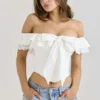 Aria White Stretch Cotton Off-The-Shoulder Frill Corset