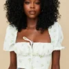 Arianna Ivory Floral Puff Sleeve Cropped Top