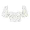 Arianna Ivory Floral Puff Sleeve Cropped Top