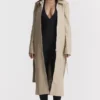 Ariel Beige Vegan Leather Trench Coat