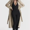 Ariel Beige Vegan Leather Trench Coat