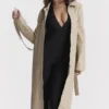 Ariel Beige Vegan Leather Trench Coat