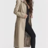 Ariel Beige Vegan Leather Trench Coat