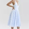 Arietta Bluebell Floral Jacquard Halter Midi Dress