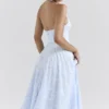 Arietta Bluebell Floral Jacquard Halter Midi Dress