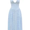 Arietta Bluebell Floral Jacquard Halter Midi Dress