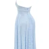 Arietta Bluebell Floral Jacquard Halter Midi Dress