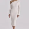 Arista Vintage Ivory Draped Crepe One Shoulder Midi Dress