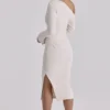 Arista Vintage Ivory Draped Crepe One Shoulder Midi Dress