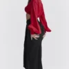 Arla Black Draped Silk Maxi Skirt