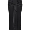 Arla Black Draped Silk Maxi Skirt