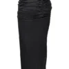 Arla Black Draped Silk Maxi Skirt
