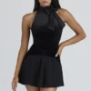 Asa Black Georgette & Velvet Flounce Mini Skirt