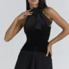 Asa Black Georgette & Velvet Flounce Mini Skirt