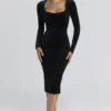 Asha Black Velvet Silhouette Midi Dress