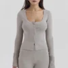 Aspen Grey Cashmere Ribbed Cuff Cardigan