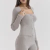 Aspen Grey Cashmere Ribbed Cuff Cardigan