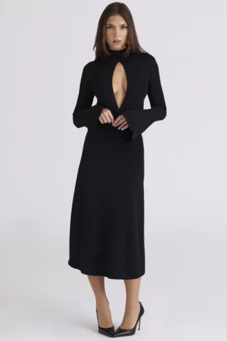 Asti Black A-Line Midi Skirt