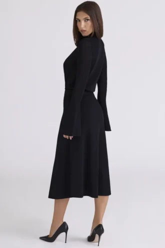 Asti Black A-Line Midi Skirt