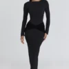 Athena Black Long Sleeve Crepe Jersey Maxi Dress
